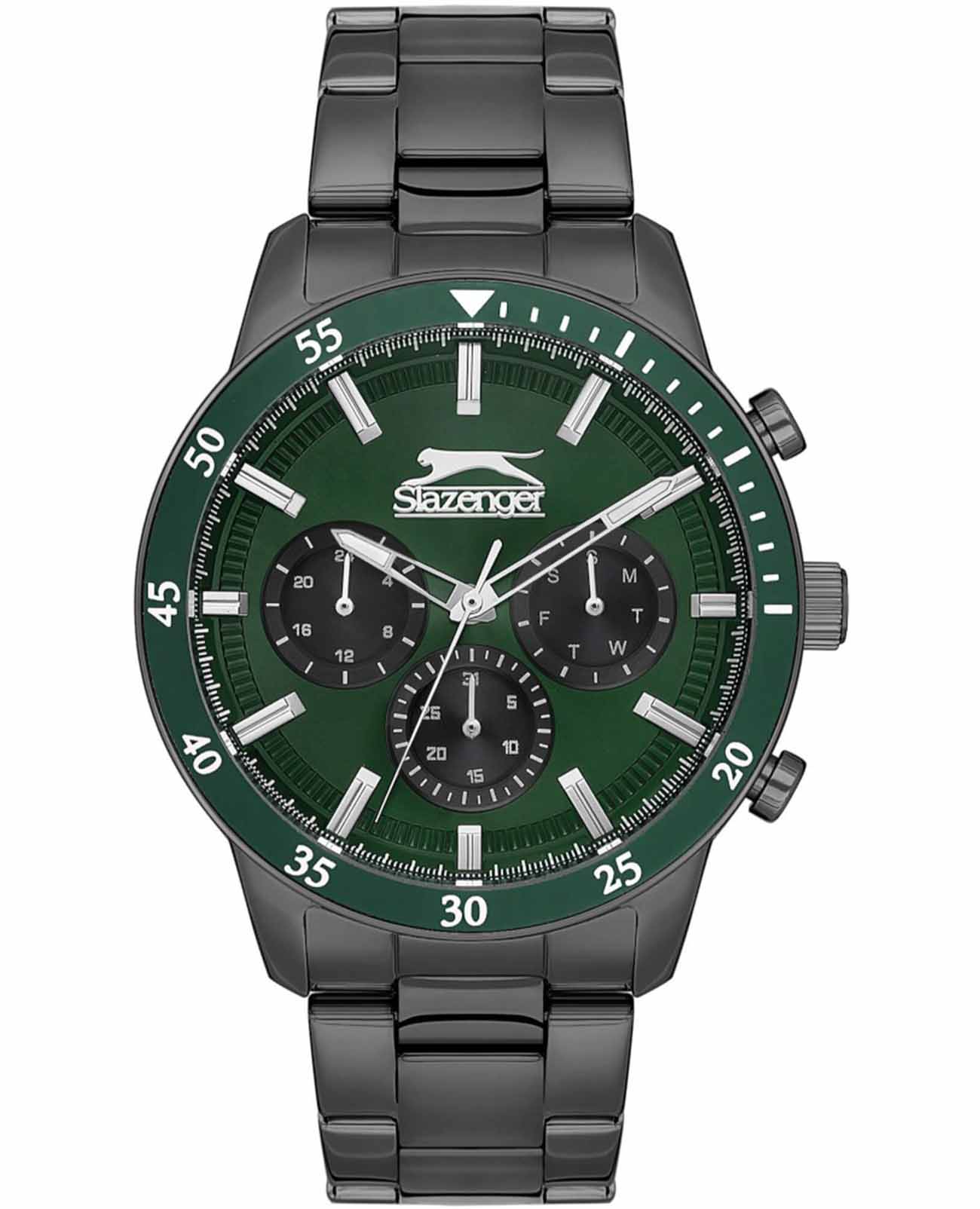 Slazenger Slazenger SL.09.2260.2.02  SL.09.2260.2.02 кварцевые мужские часы зеленый циферблат, браслет суперметалл с ip покрытием — вид спереди