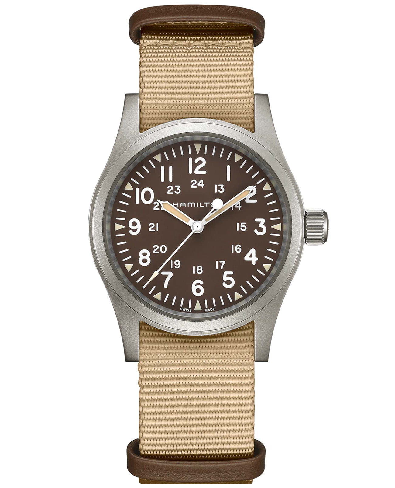 Hamilton Hamilton Khaki Field Mechanical H69439901  H69439901 механические мужские часы коричневый циферблат, браслет тканевый — вид спереди