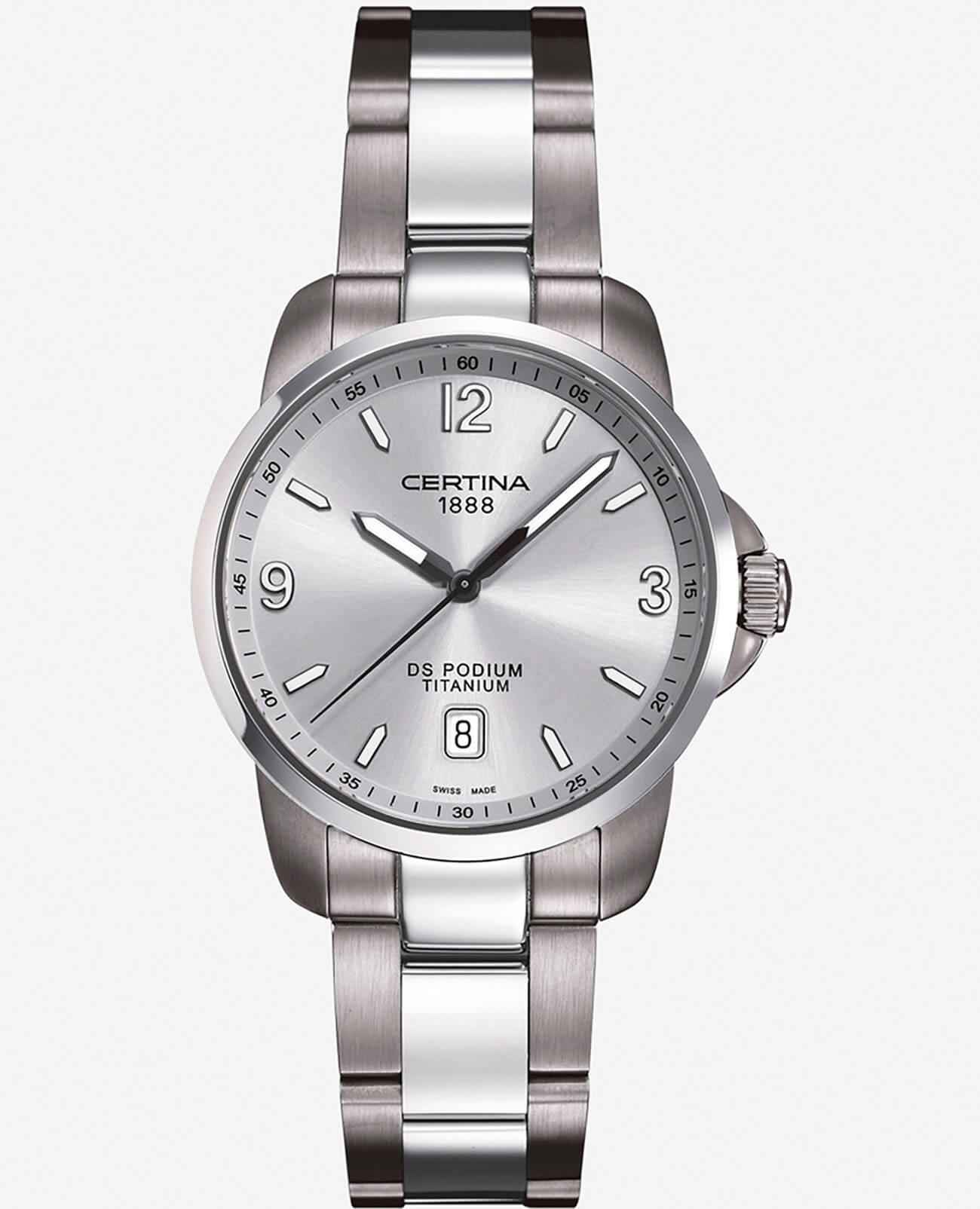 Certina Certina DS Podium C001.410.11.037.00  C0014101103700 кварцевые мужские часы серебристый циферблат, браслет нержавеющая сталь — вид спереди