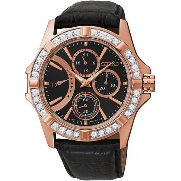 Seiko Seiko SRLZ90P1  SRLZ90P1 кварцевые женские часы черный циферблат, браслет кожаный — вид спереди