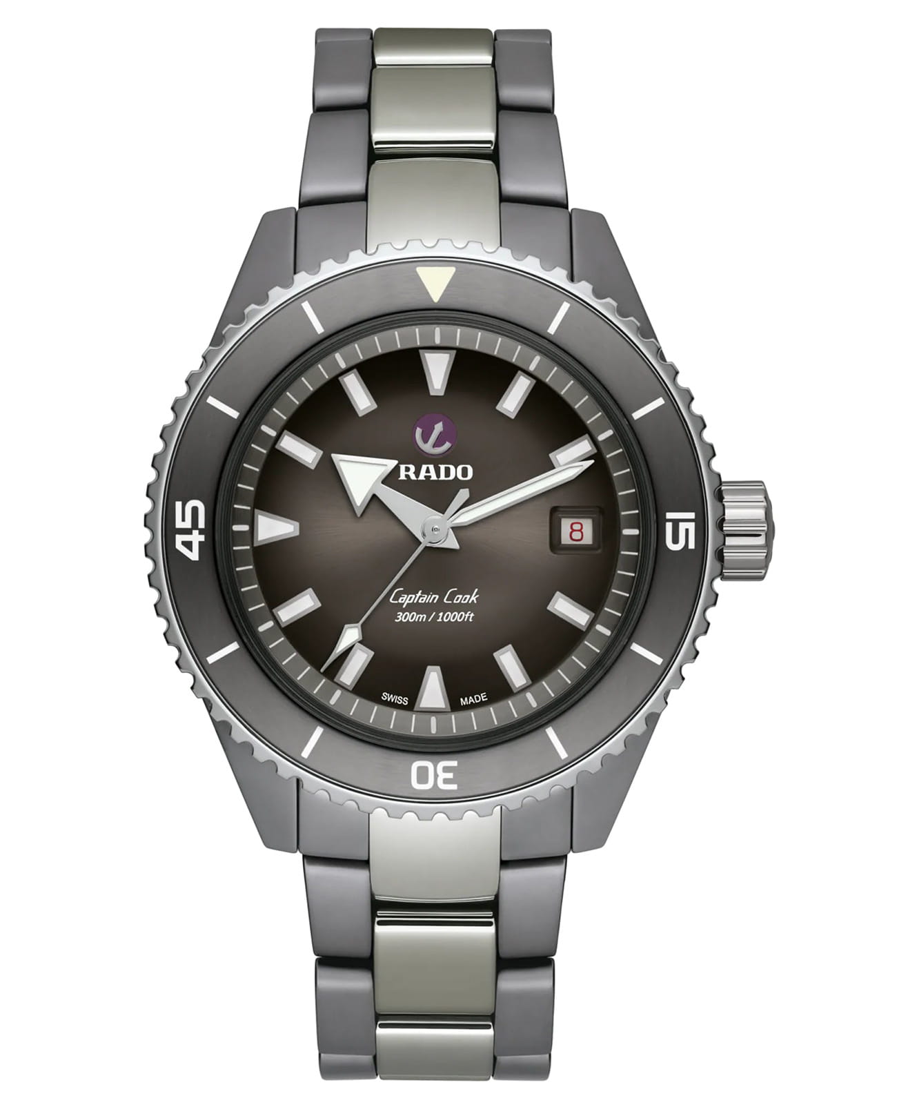 Rado Rado Captain Cook High-Tech Ceramic Diver R32144102 Automatic R32144102 механические мужские часы серый циферблат, браслет титан + высокотехнологичная плазменная керамика — вид спереди