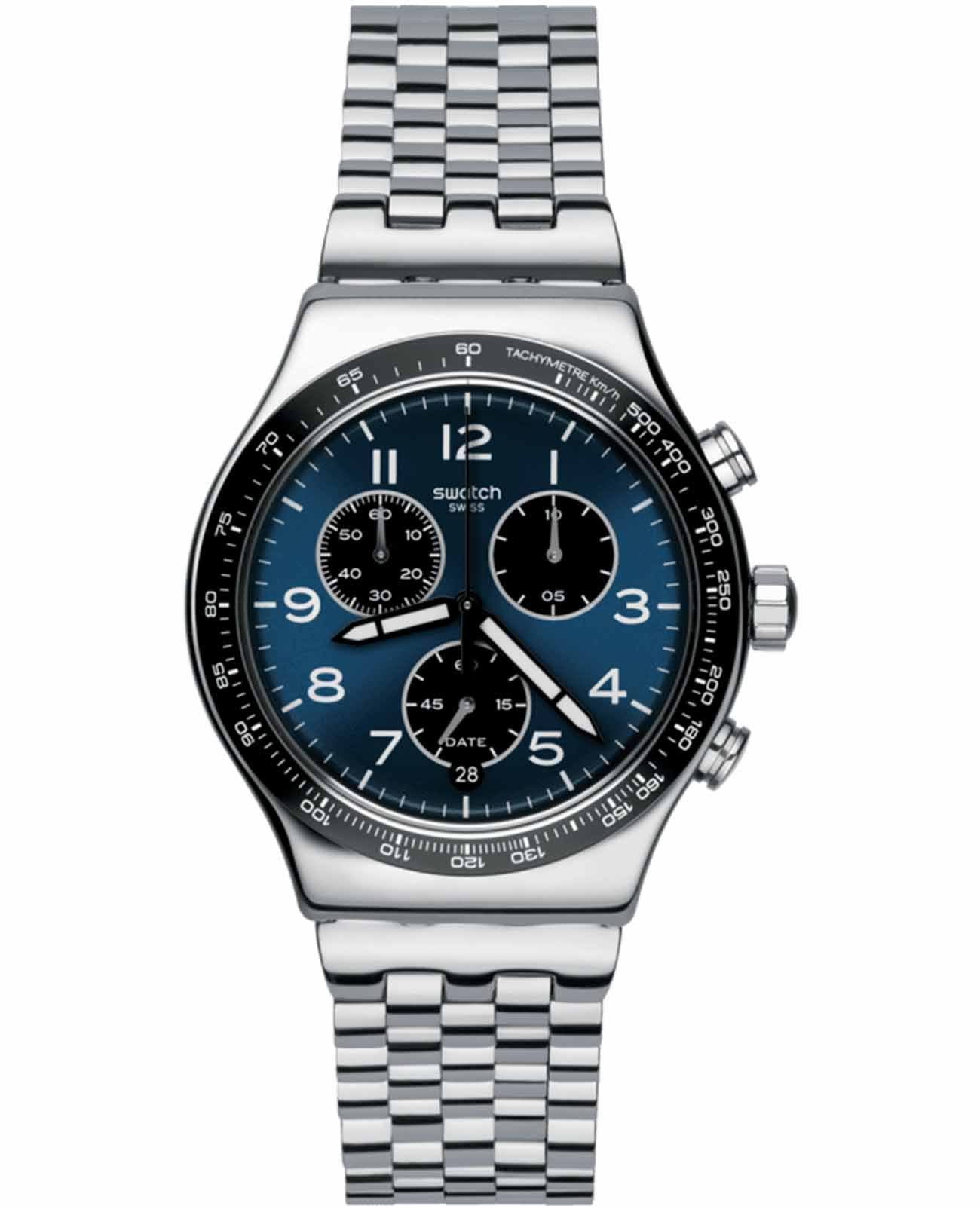 Swatch Swatch I New Chrono YVS423GC  YVS423G кварцевые мужские часы синий циферблат, браслет нержавеющая сталь — вид спереди