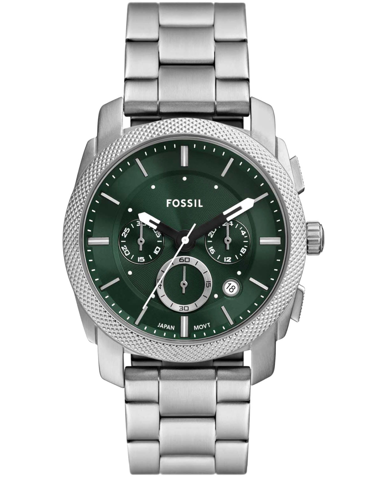 Fossil Fossil Machine FS6079  FS6079 кварцевые мужские часы зеленый циферблат, браслет нержавеющая сталь — вид спереди