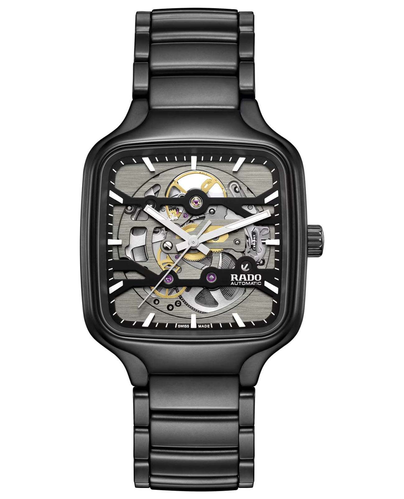 Rado Rado True Square Automatic Skeleton R27197152  R27197152 механические женские часы черный циферблат, браслет высокотехнологичная керамика — вид спереди