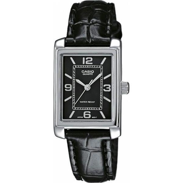 Casio Casio LTP-1234PL-1A  LTP-1234PL-1A кварцевые женские часы черный циферблат, браслет кожаный — вид спереди