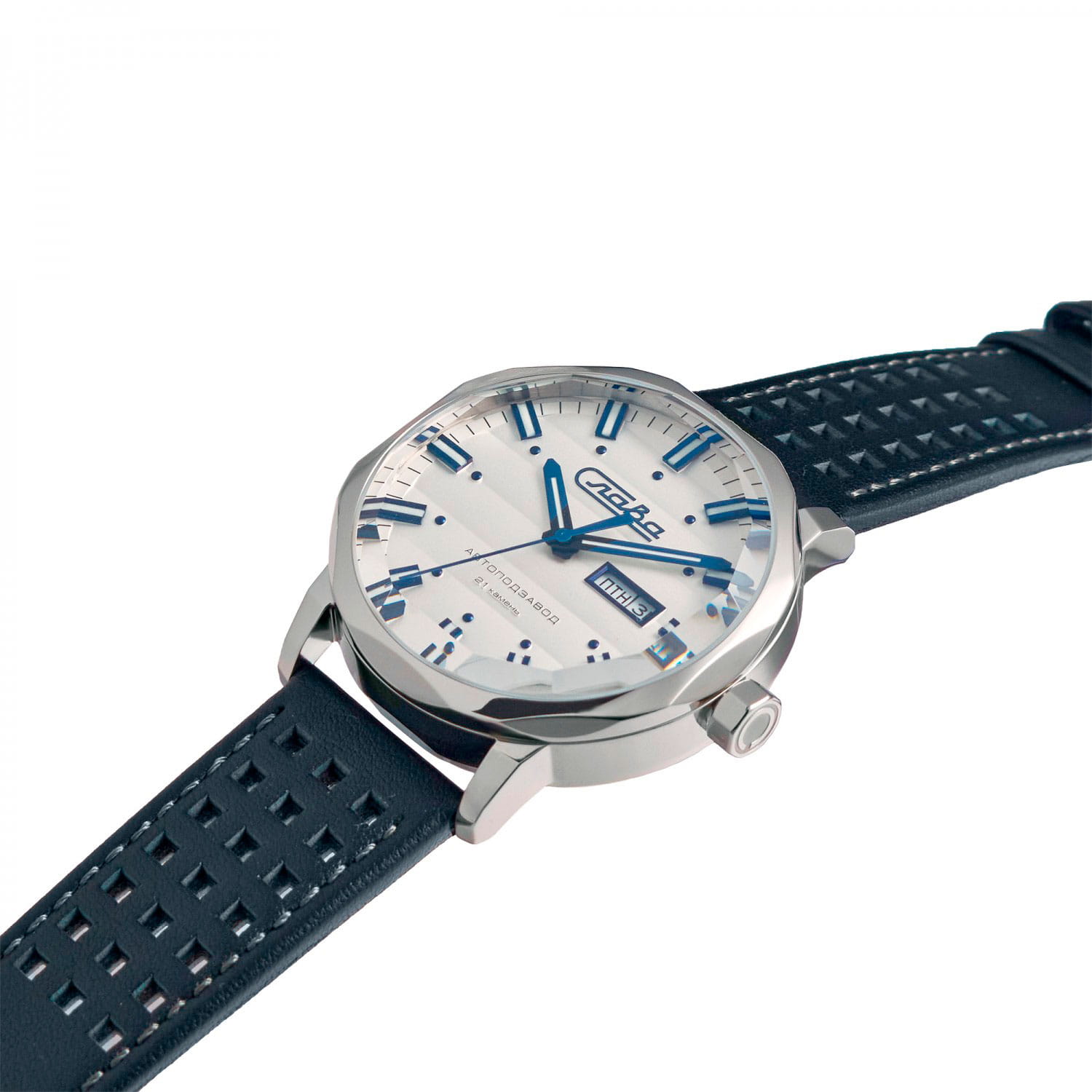 Слава Слава Эра 3020692/300-8205,  россия мужские часы на браслете кожаный боковой вид