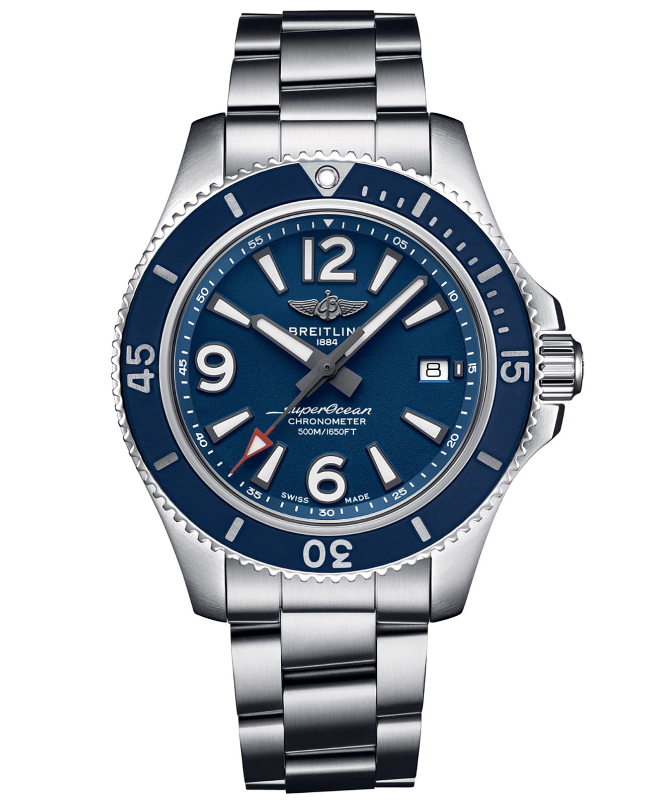 Breitling Breitling Superocean Automatic 42 A17366D81C1A1  A17366D81C1A1 механические мужские часы синий циферблат, браслет нержавеющая сталь — вид спереди