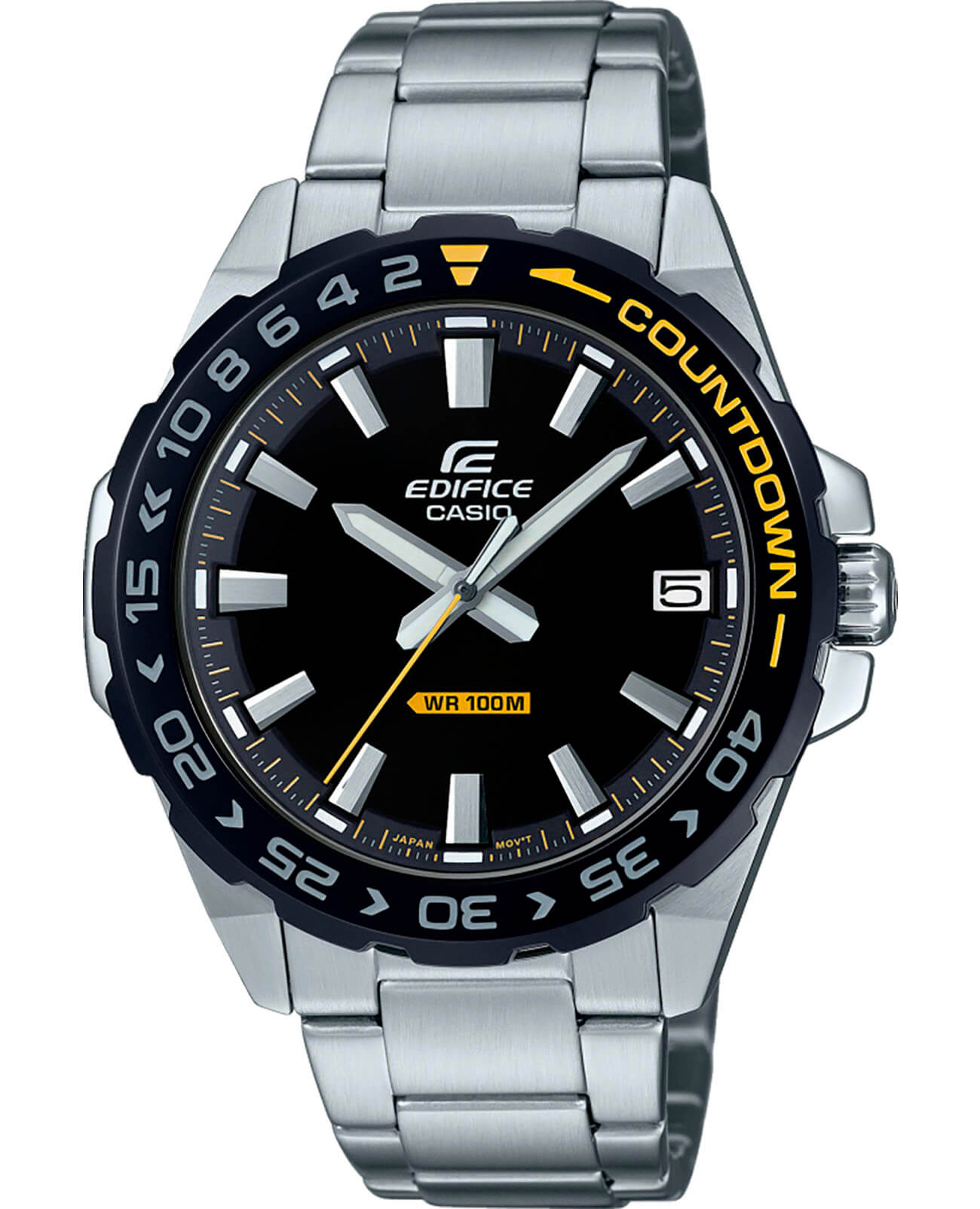 Casio Casio Edifice EFV-120DB-1A EFV EFV-120DB-1A кварцевые мужские часы черный циферблат, браслет нержавеющая сталь — вид спереди