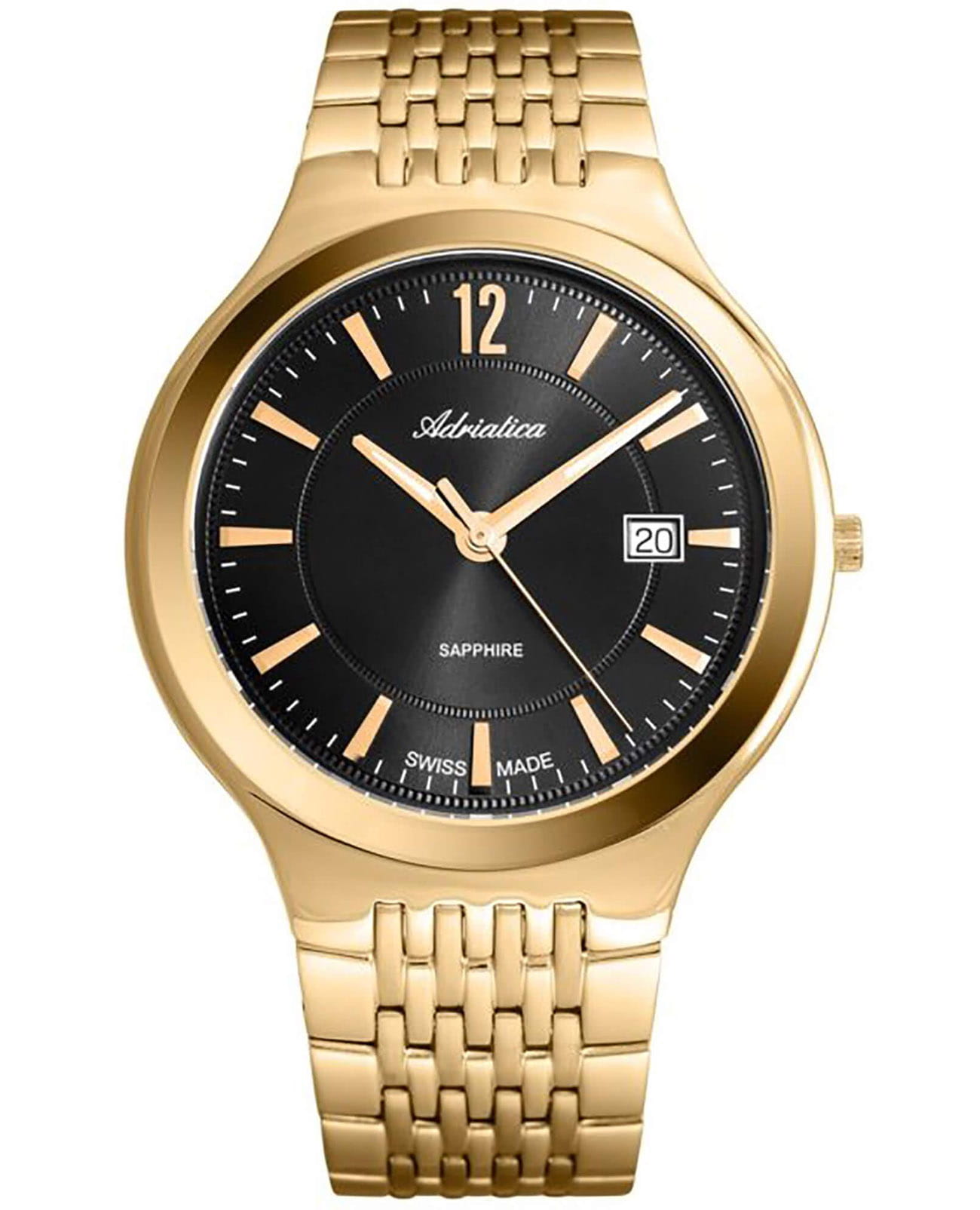 Adriatica Adriatica Premiere A8296.1156Q  A8296.1156Q кварцевые мужские часы черный циферблат, браслет сталь c pvd покрытием — вид спереди