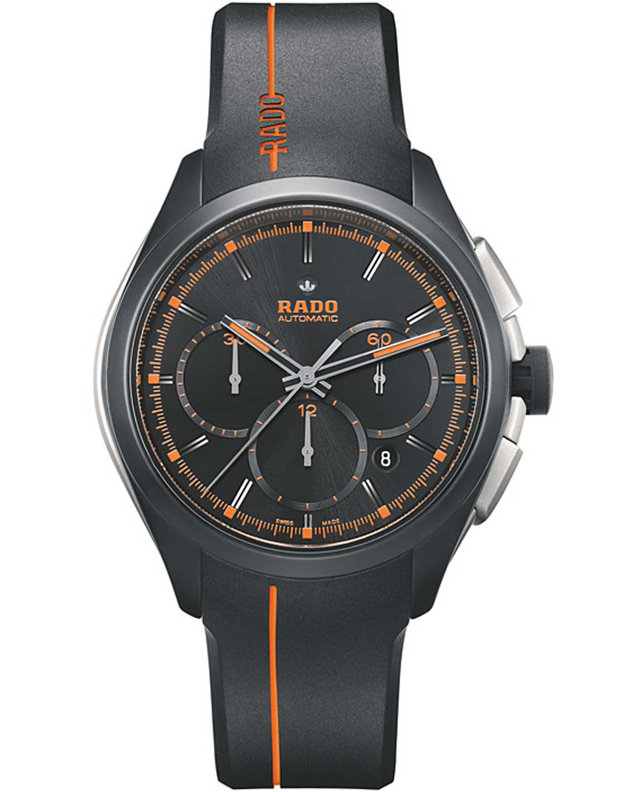 Rado Rado HyperChrome Automatic Chronograph R32525169 Automatic R32525169 механические мужские часы черный циферблат, браслет каучук — вид спереди