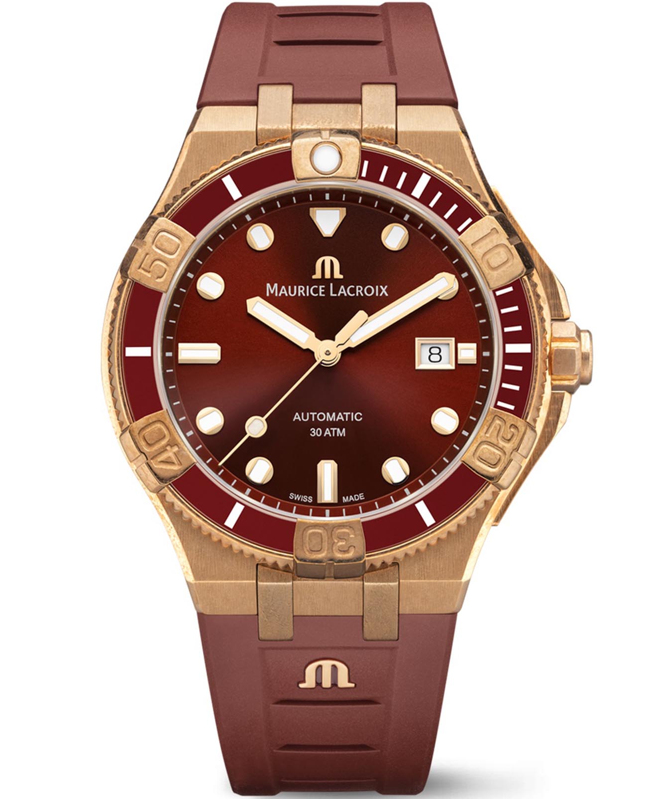 Maurice Lacroix Maurice Lacroix Aikon Venturer Asia Special Edition AI6058-BRZ6B-530-6  AI6058-BRZ6B-530-6 механические мужские часы коричневый циферблат, браслет каучук — вид спереди