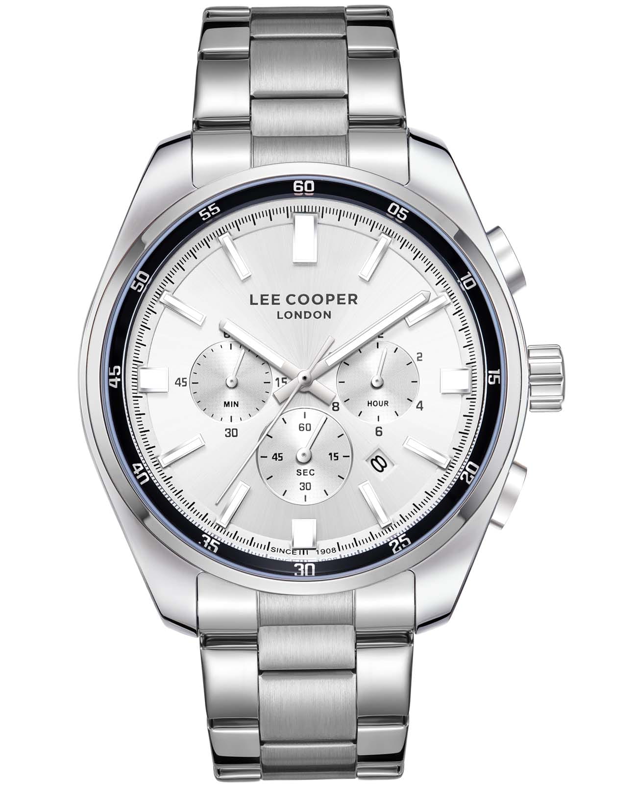 Lee Cooper Lee Cooper LC07513.330  LC07513.330 кварцевые мужские часы серебристый циферблат, браслет нержавеющая сталь — вид спереди