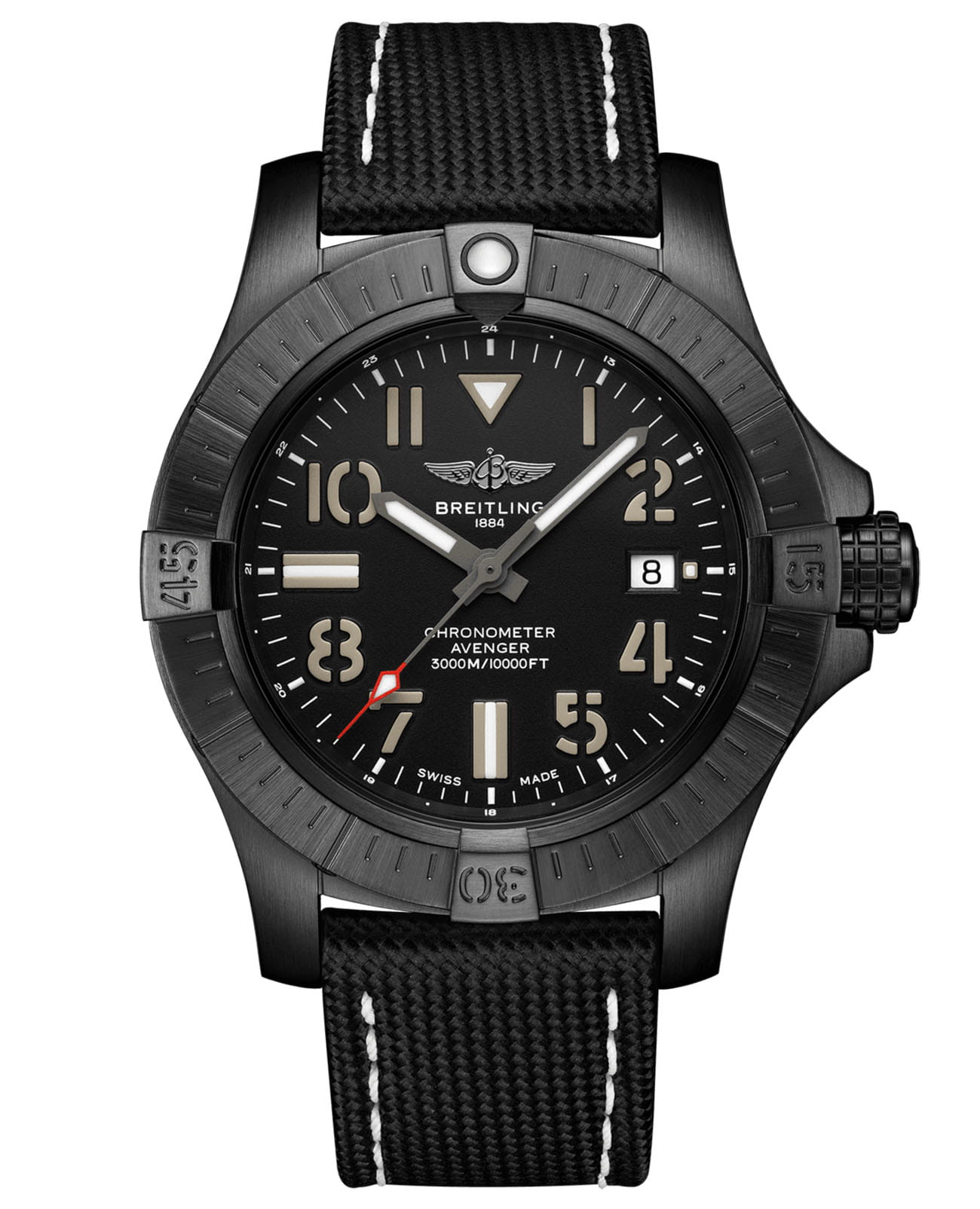 Breitling Breitling Avenger Automatic 45 Seawolf Night Mission V17319101B1X2  V17319101B1X2 механические мужские часы черный циферблат, браслет кожаный — вид спереди