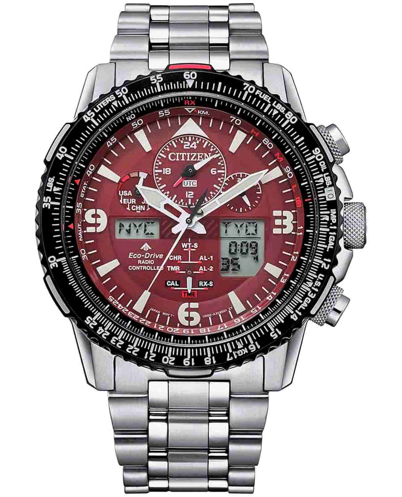 Citizen Citizen Promaster JY8086-89X  JY8086-89X кварцевые мужские часы красный циферблат, браслет нержавеющая сталь — вид спереди