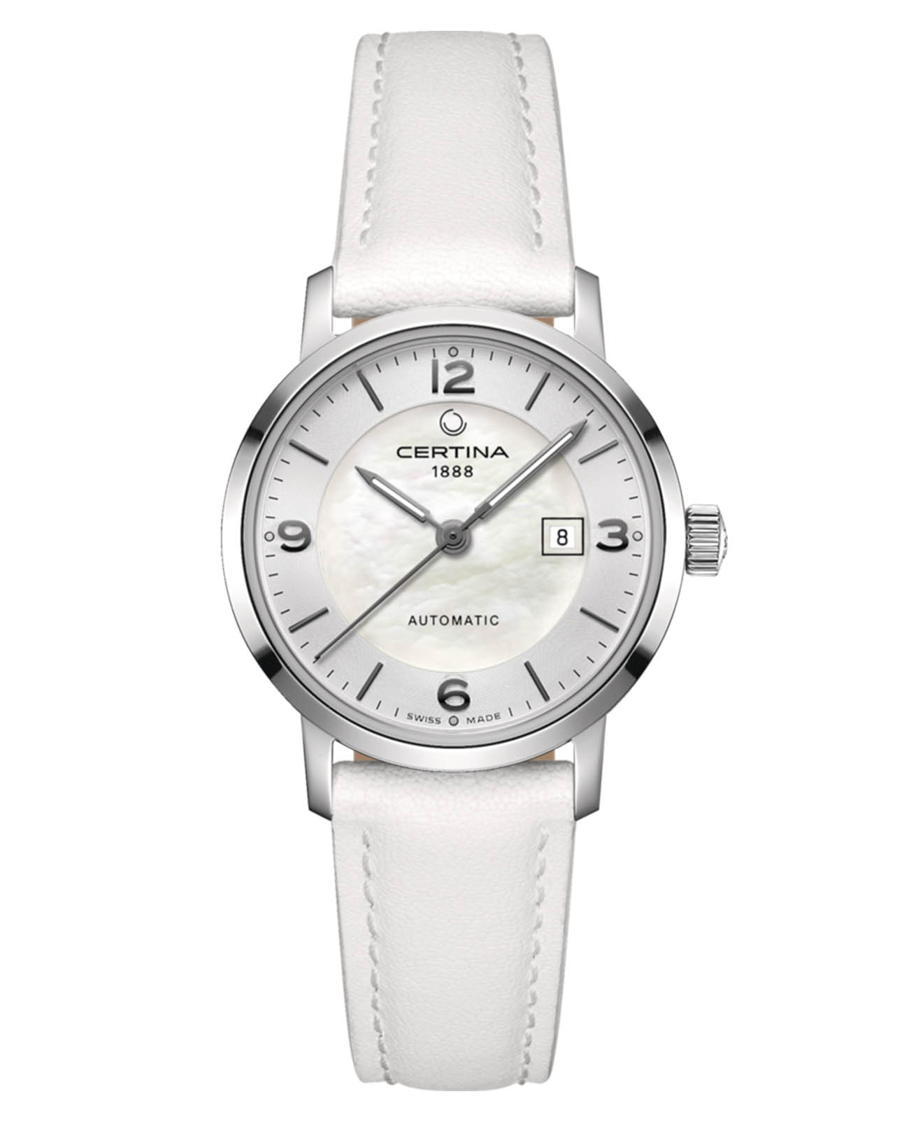 Certina Certina DS Caimano Lady C035.007.17.117.00 DS Caimano C0350071711700 механические женские часы перламутровый циферблат, браслет кожаный — вид спереди