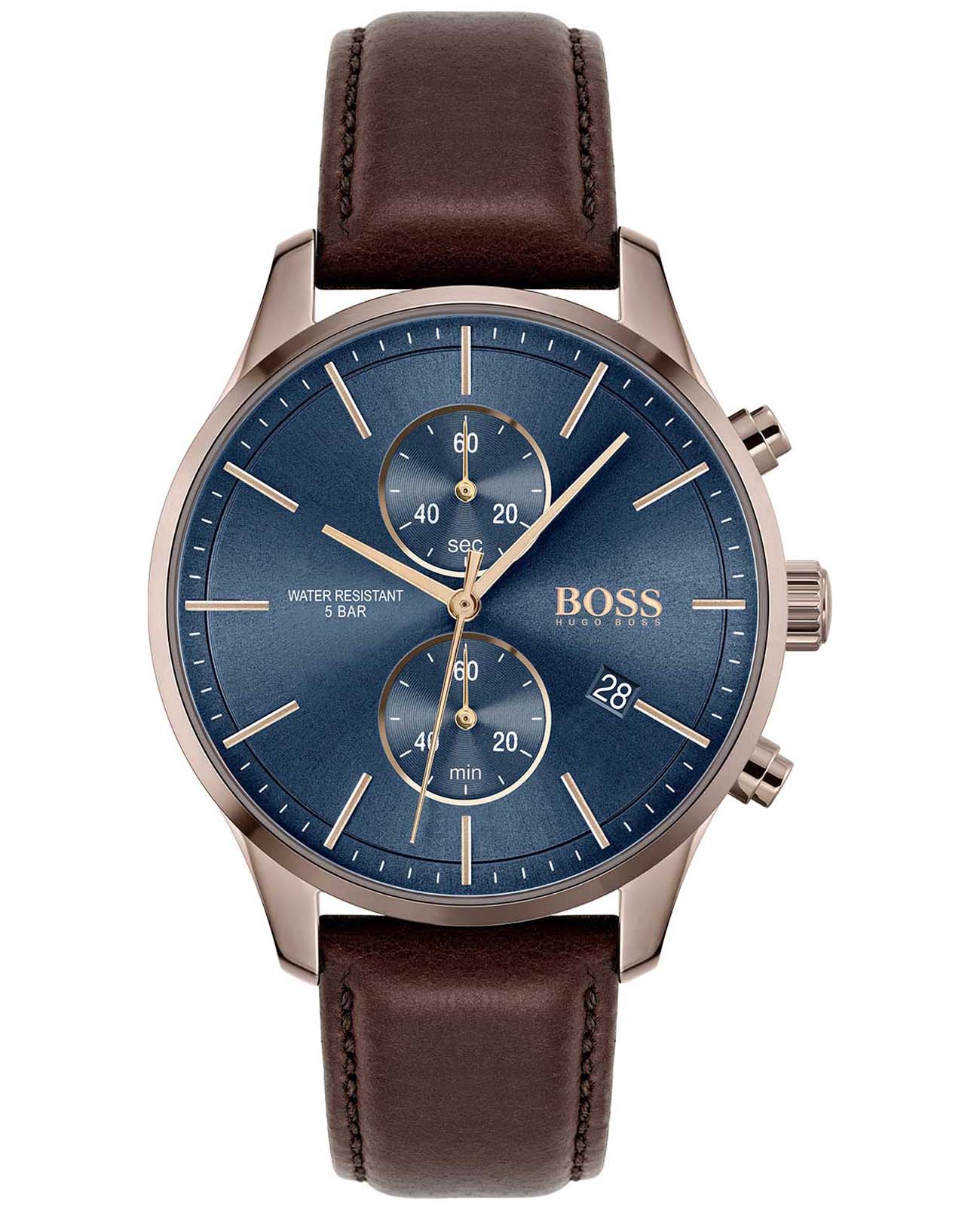 Hugo Boss Commissioner HB 1513804  HB1513804 кварцевые мужские часы синий циферблат, браслет кожаный — вид спереди