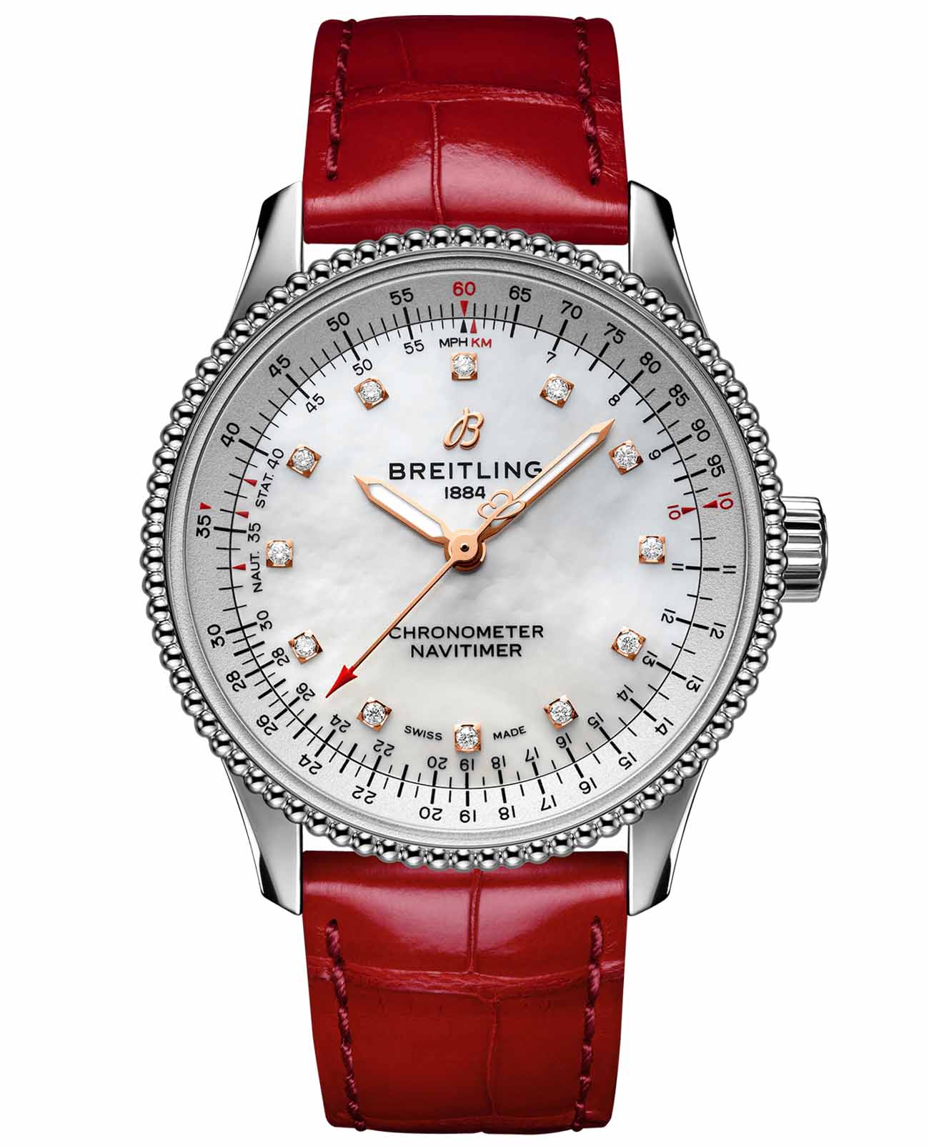 Breitling Breitling Navitimer Automatic 35 A17395211A1P6  A17395211A1P6 механические женские часы перламутровый циферблат, браслет кожаный — вид спереди