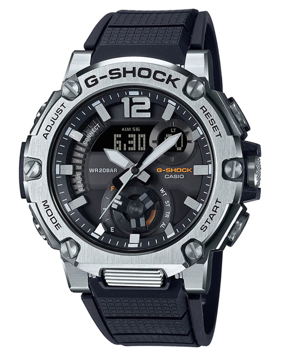 Casio Casio G-Shock GST-B300S-1A GST G-Steel GST-B300S-1AER электронные мужские часы черный циферблат, браслет пластик — вид спереди