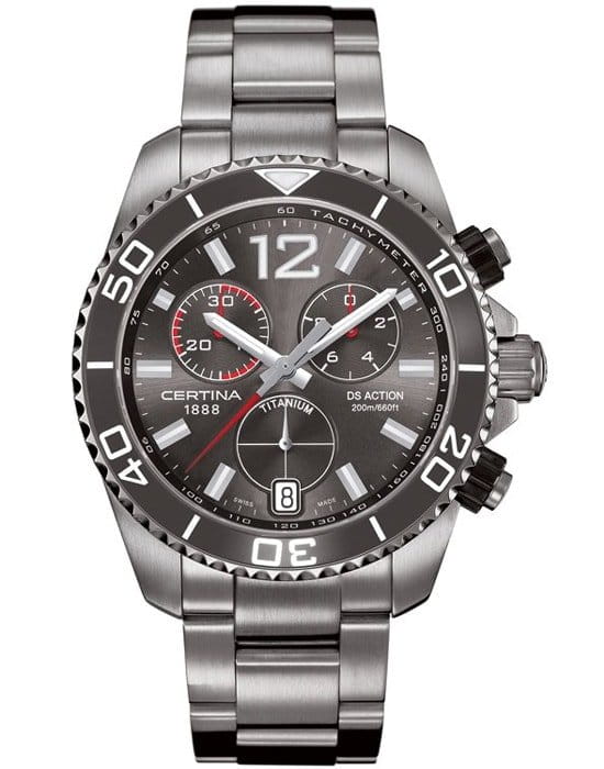 Certina Certina C013.417.44.087.00  C0134174408700 кварцевые мужские часы серый циферблат, браслет титановый — вид спереди