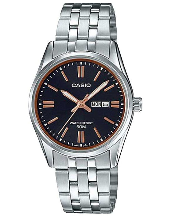Casio Casio Collection LTP-1335D-1A2  LTP-1335D-1A2 кварцевые женские часы черный циферблат, браслет нержавеющая сталь — вид спереди