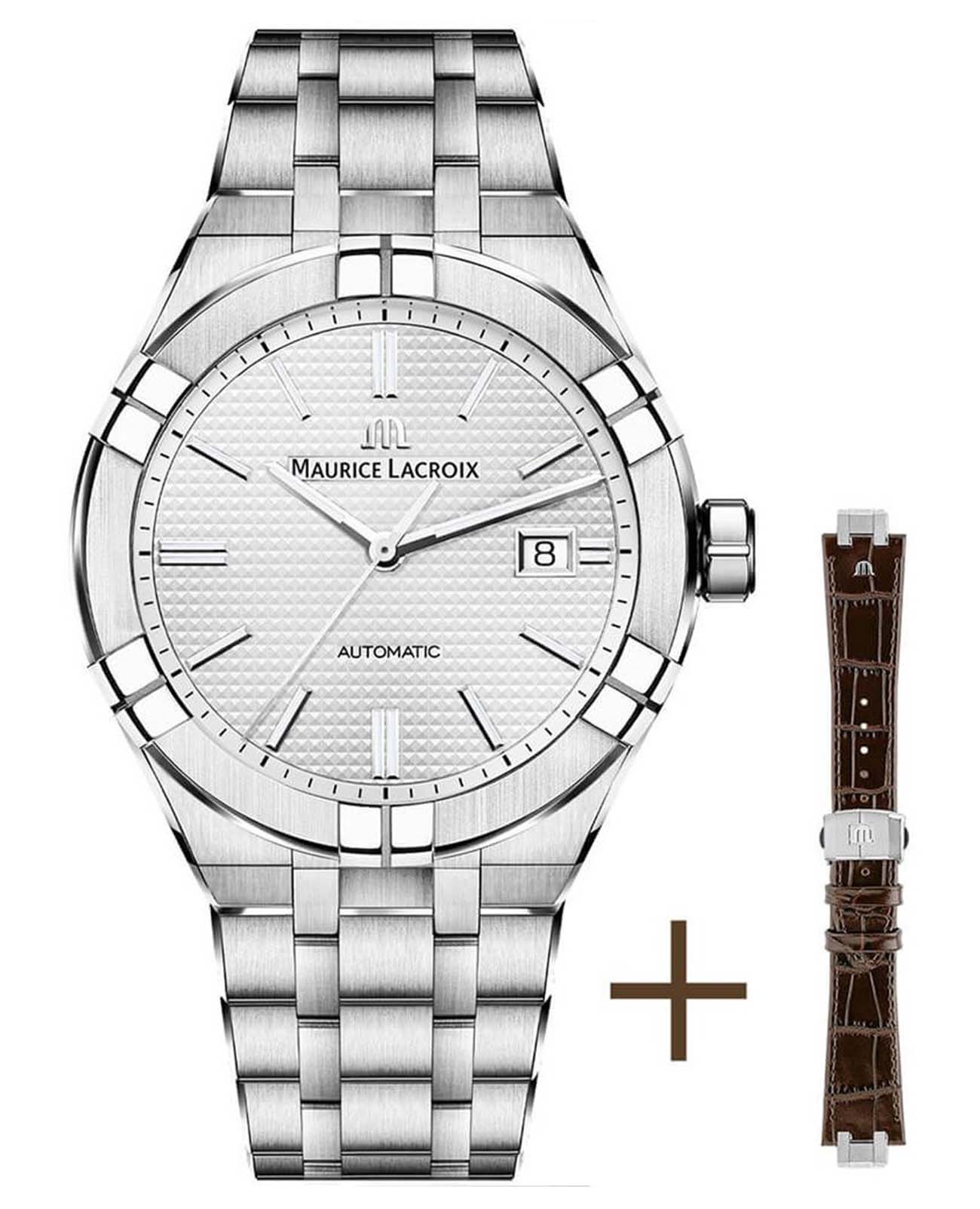 Maurice Lacroix Maurice Lacroix Aikon Automatic AI6008-SS002-130-2  AI6008-SS002-130-2 механические мужские часы белый циферблат, браслет нержавеющая сталь — вид спереди