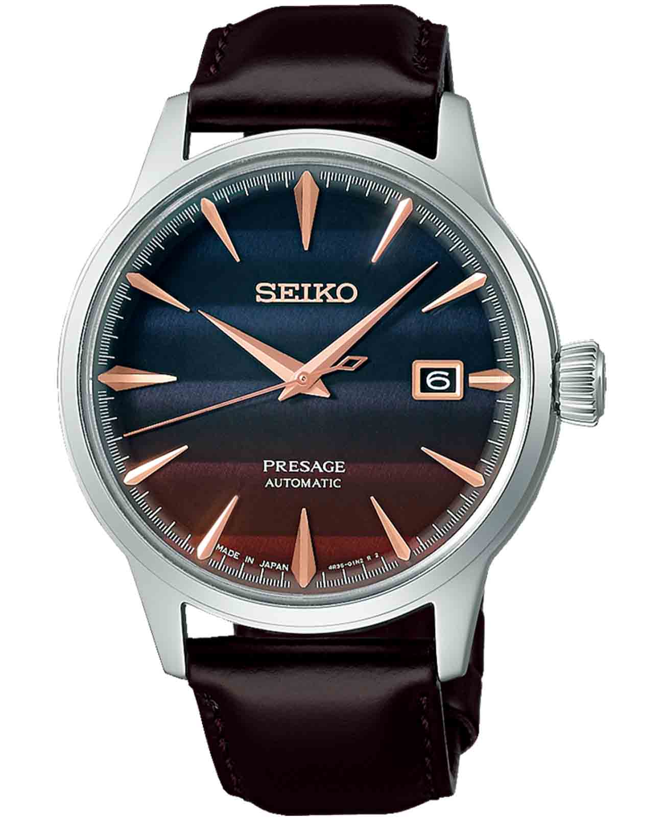 Seiko Seiko Presage Cocktail Time SRPK75J1 Cocktail Time SRPK75J1 механические мужские часы антрацитовый циферблат, браслет кожаный — вид спереди