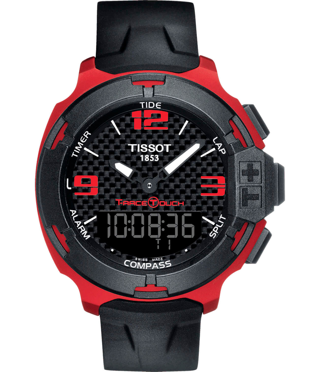 Tissot Tissot T-Race Touch Aluminium T081.420.97.207.00 T Race T0814209720700 кварцевые мужские часы черный циферблат, браслет силикон — вид спереди