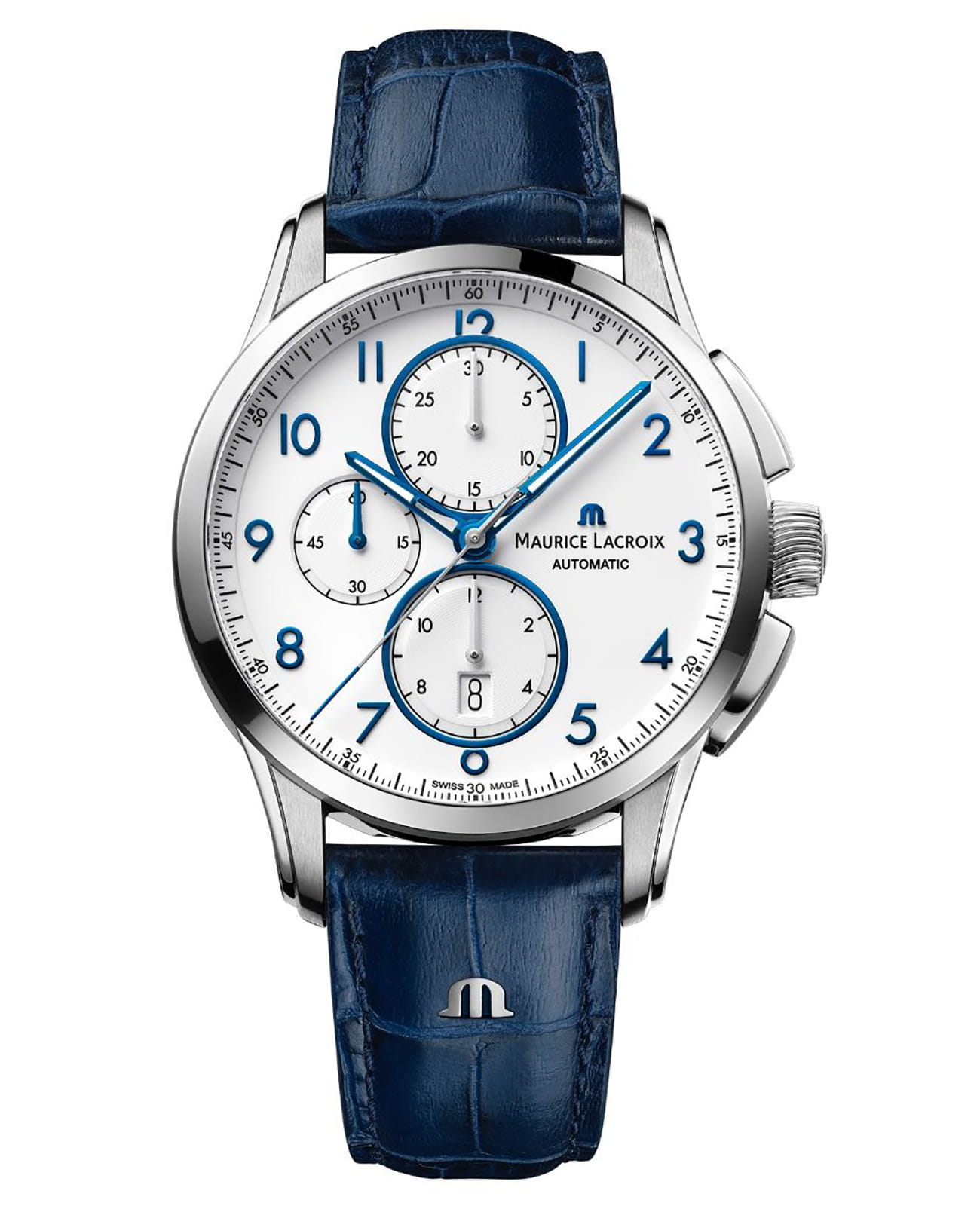 Maurice Lacroix Maurice Lacroix Pontos Chronograph PT6388-SS001-120-4  PT6388-SS001-120-4 механические мужские часы белый циферблат, браслет кожаный — вид спереди