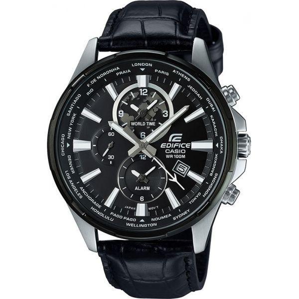 Casio Casio Edifice EFR-304BL-1A EFR EFR-304BL-1A кварцевые мужские часы черный циферблат, браслет 18-каратное желтое золото — вид спереди