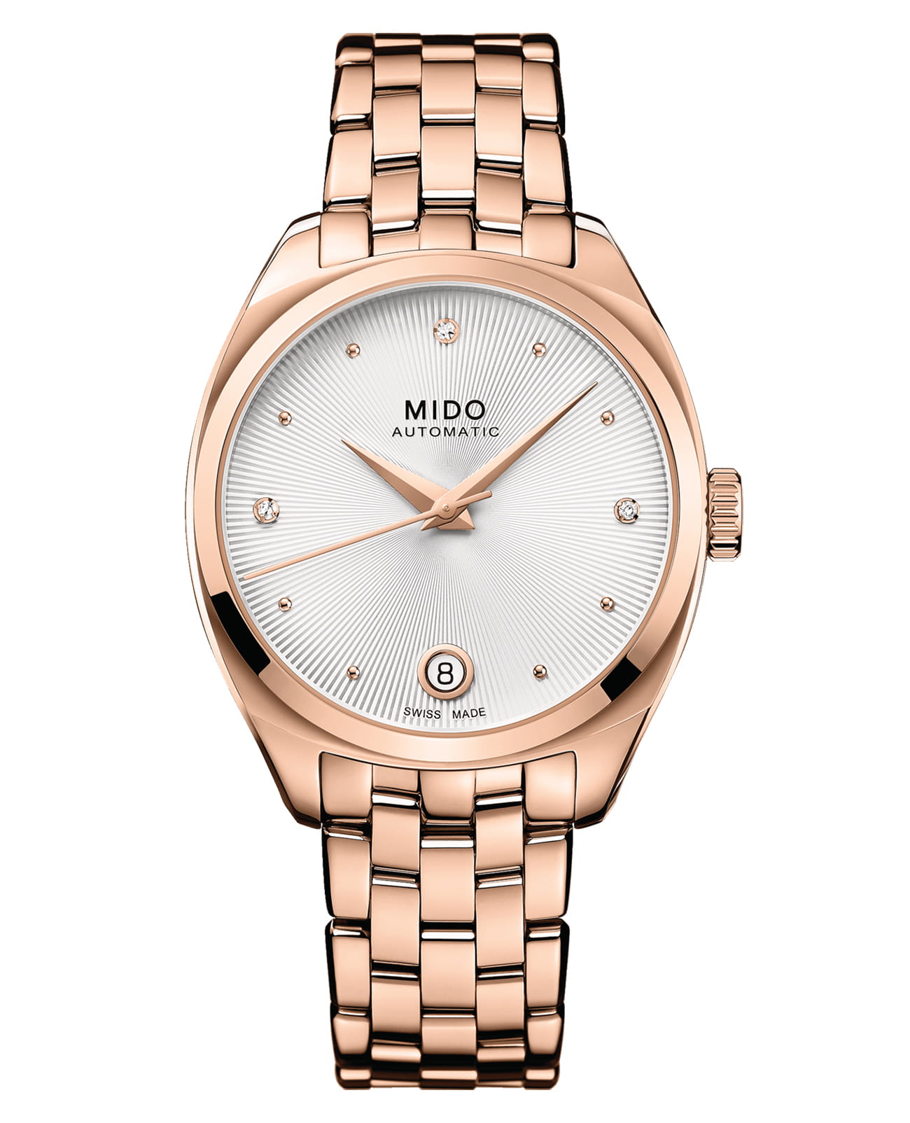 Mido Mido Belluna Royal Lady M024.307.33.036.00  M0243073303600 механические женские часы перламутровый циферблат, браслет нержавеющая сталь — вид спереди