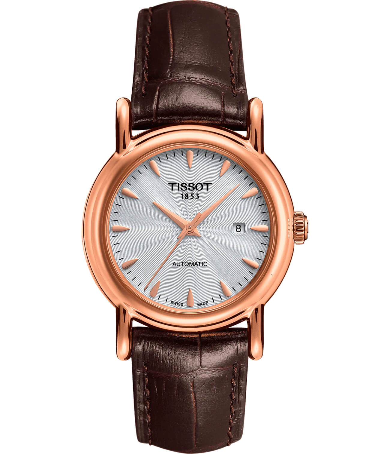 Tissot Tissot Carson Automatic Lady 18K Gold T907.007.76.031.00 Carson T9070077603100 механические женские часы белый циферблат, браслет кожаный — вид спереди