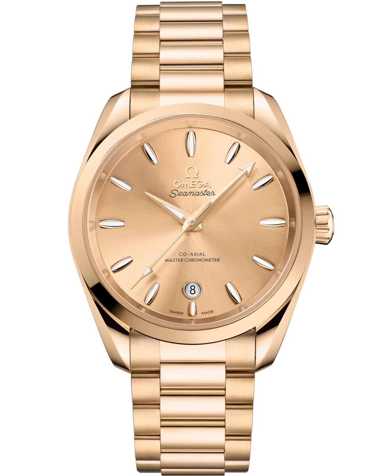 Omega Omega Seamaster Aqua Terra 220.50.38.20.08.001 Aqua Terra 22050382008001 механические женские часы золотой циферблат, браслет 18-каратное желтое золото — вид спереди