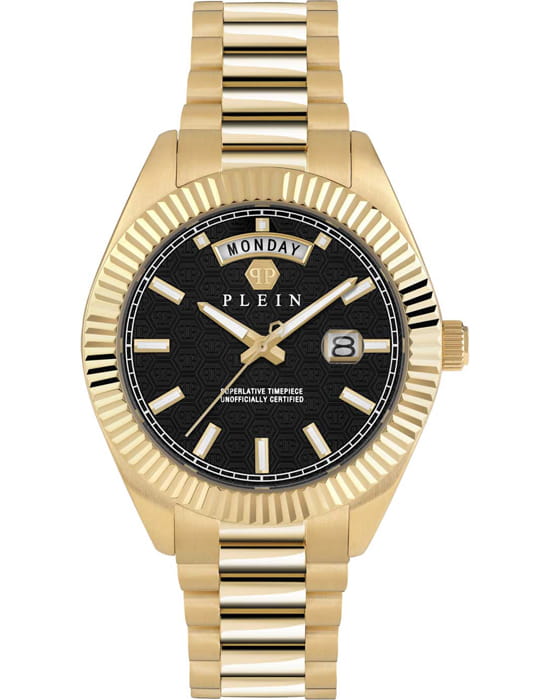 Philipp Plein Philipp Plein Date Superlative Gent PWPNA0424  PWPNA0424 кварцевые мужские часы черный циферблат, браслет сталь с ip покрытием — вид спереди