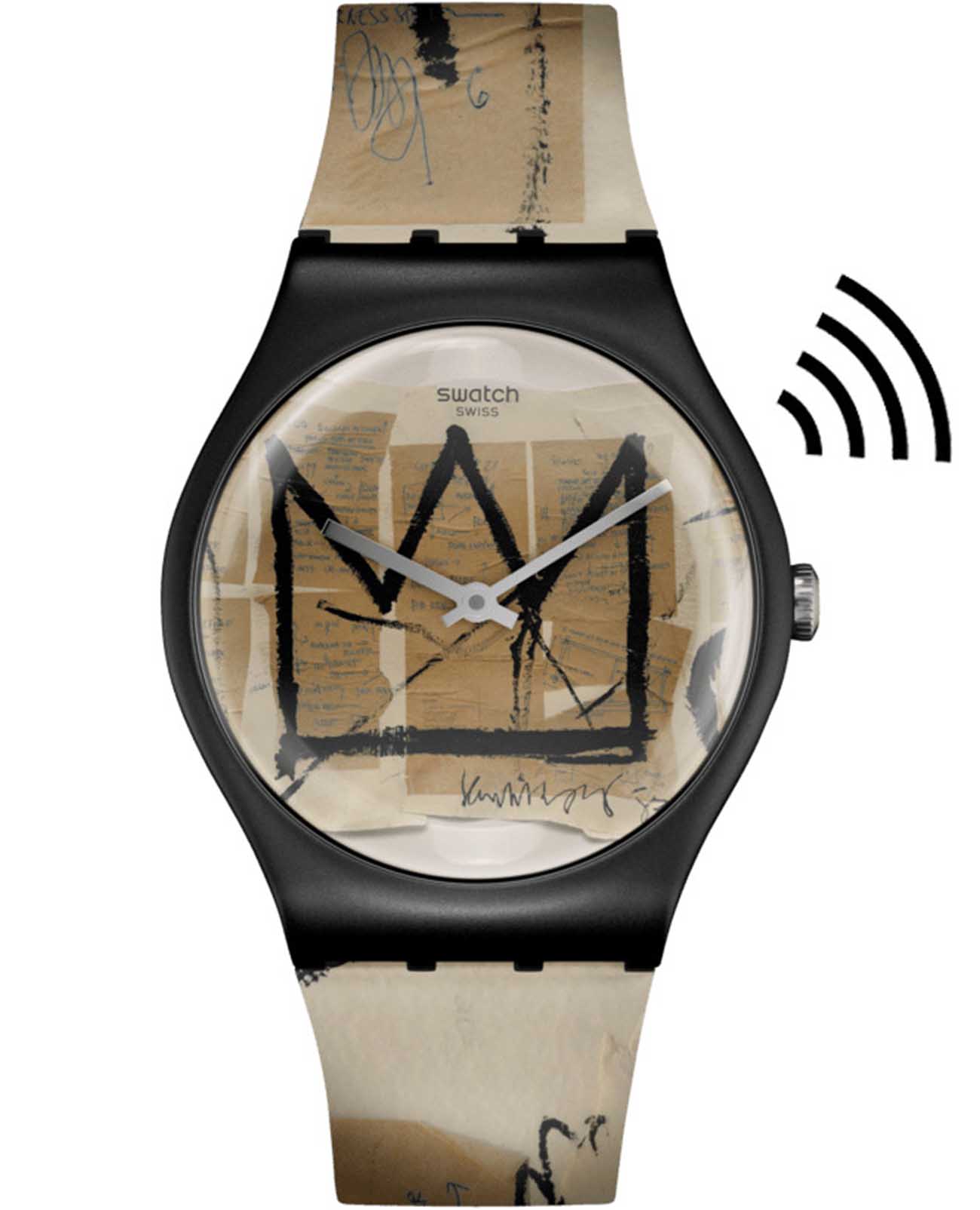 Swatch Swatch New Gent Swatch Pay! SVIZ104-5300  SVIZ104-5300 кварцевые женские часы бежевый циферблат, браслет силикон — вид спереди