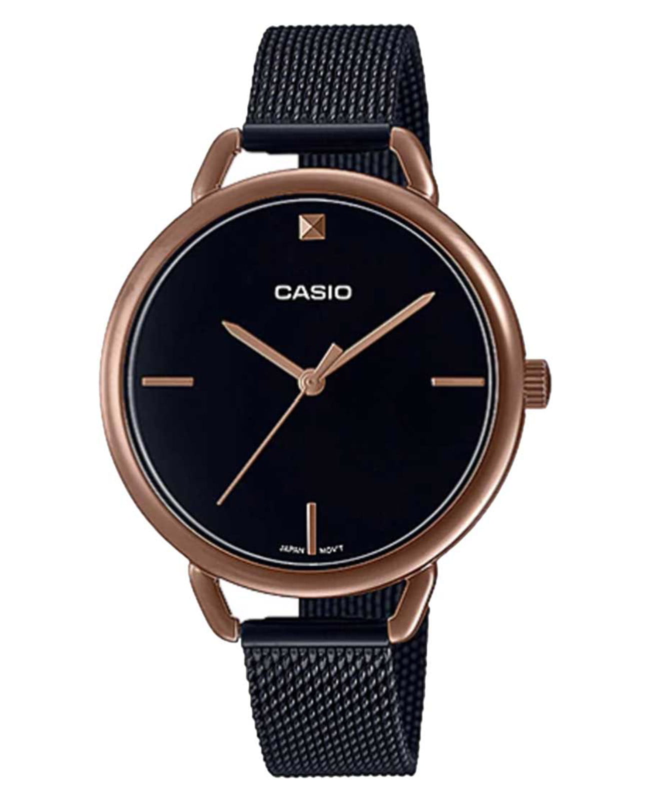 Casio Casio Collection LTP-E415MBR-1CDF (LTP-E415MBR-1C)  LTP-E415MBR-1C кварцевые женские часы черный циферблат, браслет нержавеющая сталь с ip-покрытием — вид спереди