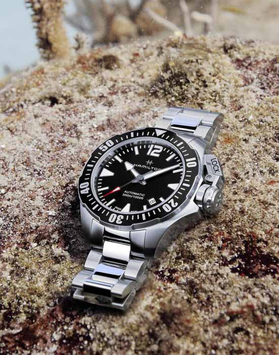 Hamilton Hamilton Khaki Navy Frogman H77605135  сталь металл корпуса швейцария часы