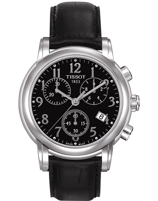 Tissot Tissot Dressport T050.217.16.052.00 Dressport T0502171605200 кварцевые женские часы черный циферблат, браслет кожаный — вид спереди