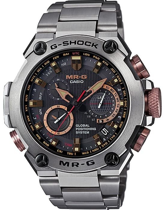 Casio Casio G-Shock MRG-G1000DC-1A MRG MRG-G1000DC-1A электронные мужские часы черный циферблат, браслет 18-каратное желтое золото — вид спереди
