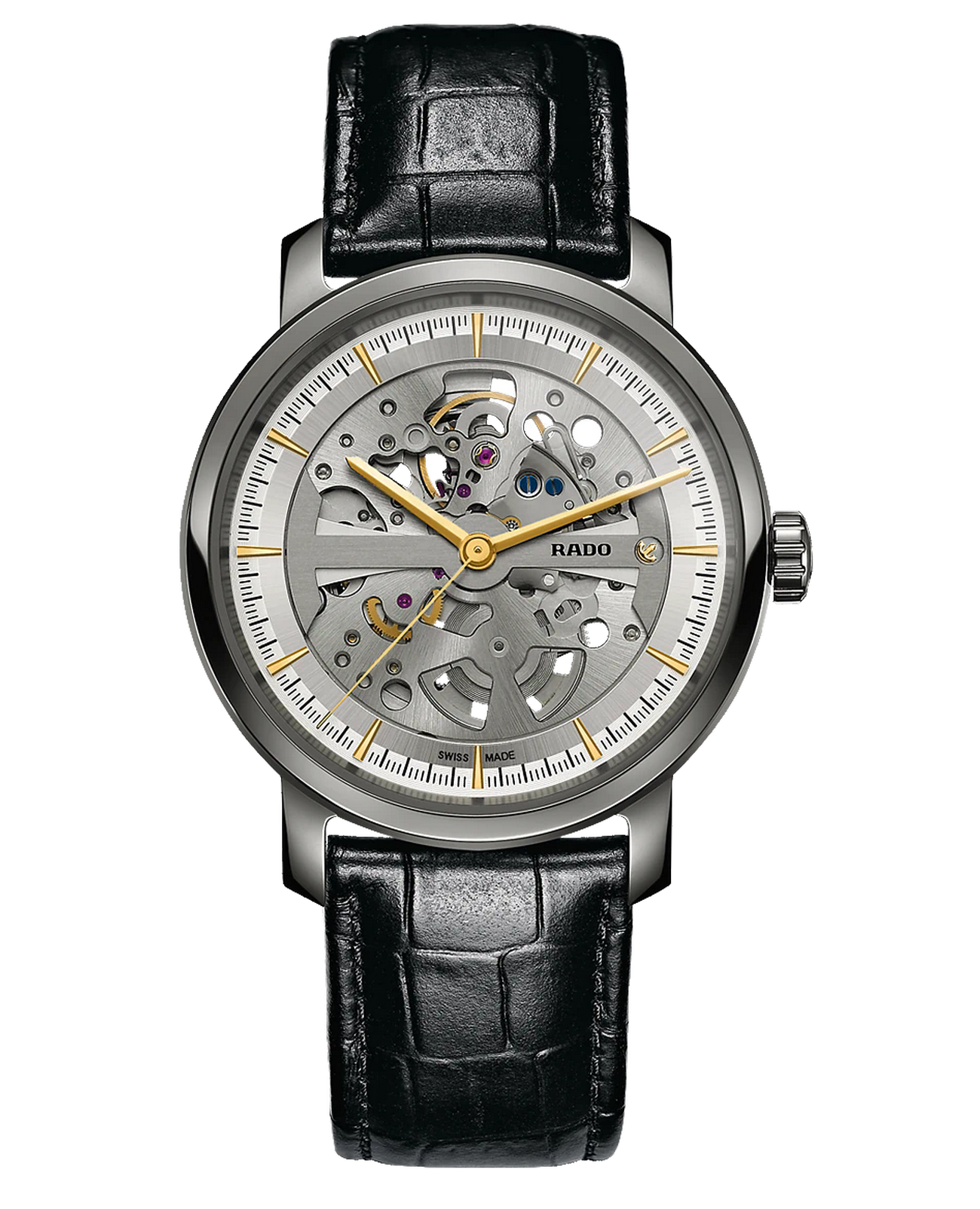 Rado Rado Diamaster R14132135 Automatic R14132135 механические мужские часы серебристый циферблат, браслет кожаный — вид спереди