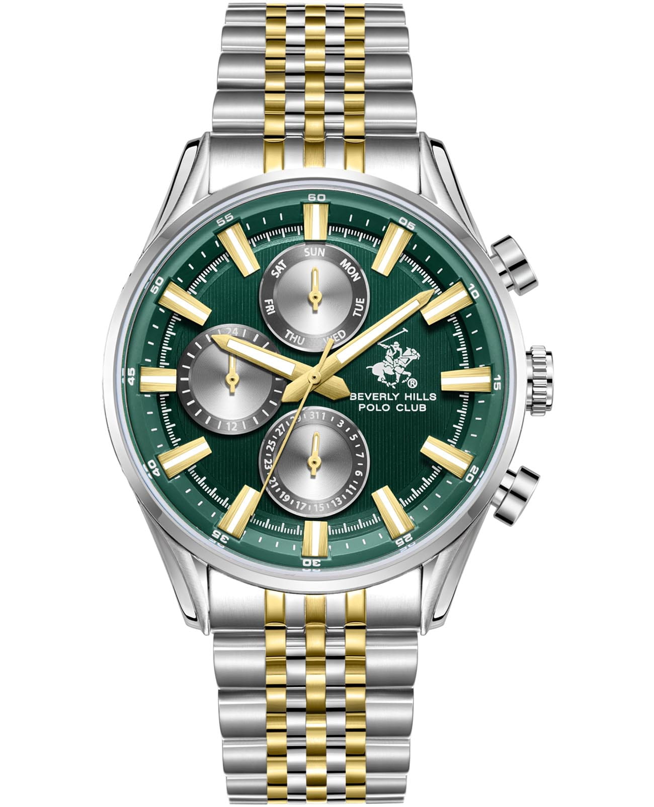 Beverly Hills Polo Club Beverly Hills Polo Club BP3823X.270  BP3823X.270 кварцевые мужские часы зеленый циферблат, браслет нержавеющая сталь с ip-покрытием — вид спереди