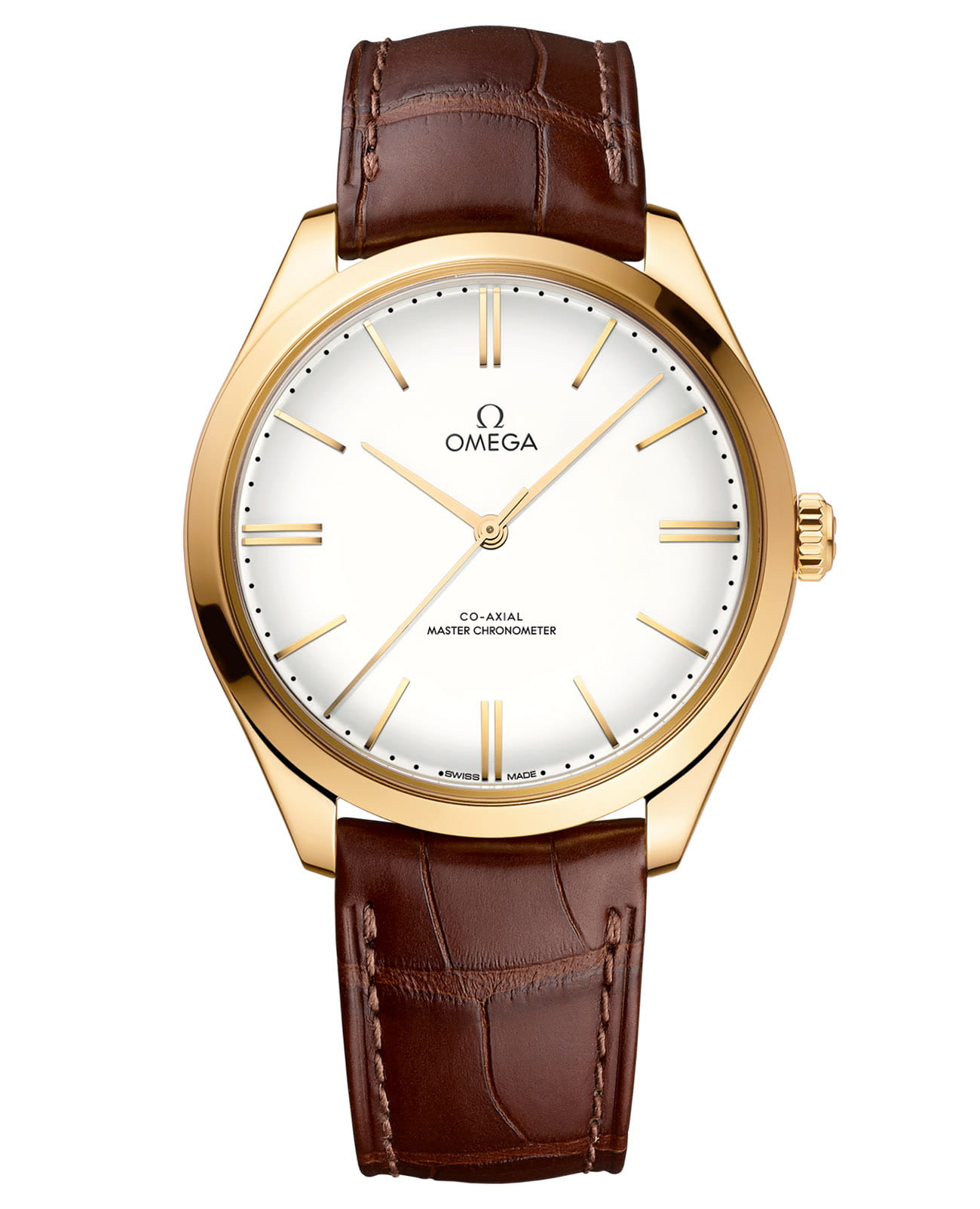 Omega Omega De Ville Tresor 435.53.40.21.09.001  43553402109001 механические мужские часы белый циферблат, браслет кожаный — вид спереди