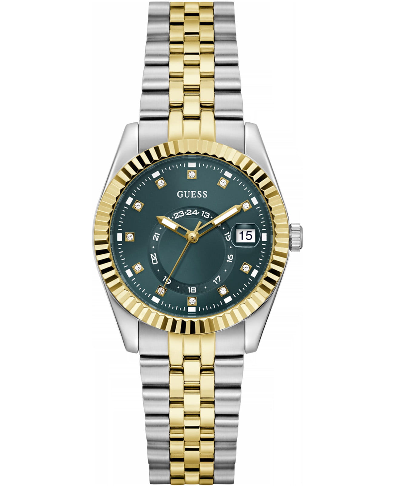 Guess Guess Dress Jada GW0936L3  GW0936L3 кварцевые женские часы зеленый циферблат, браслет нержавеющая сталь с pvd-покрытием — вид спереди