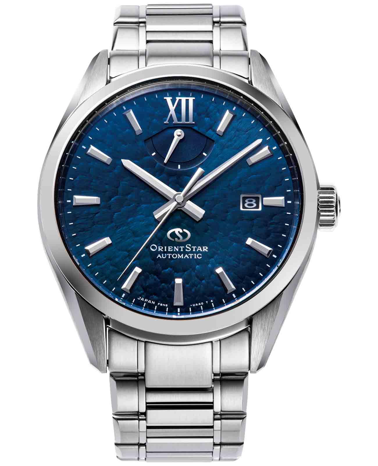 Orient Orient Star RE-BX0004L (RK-BX0004L)  RE-BX0004L механические мужские часы синий циферблат, браслет нержавеющая сталь — вид спереди
