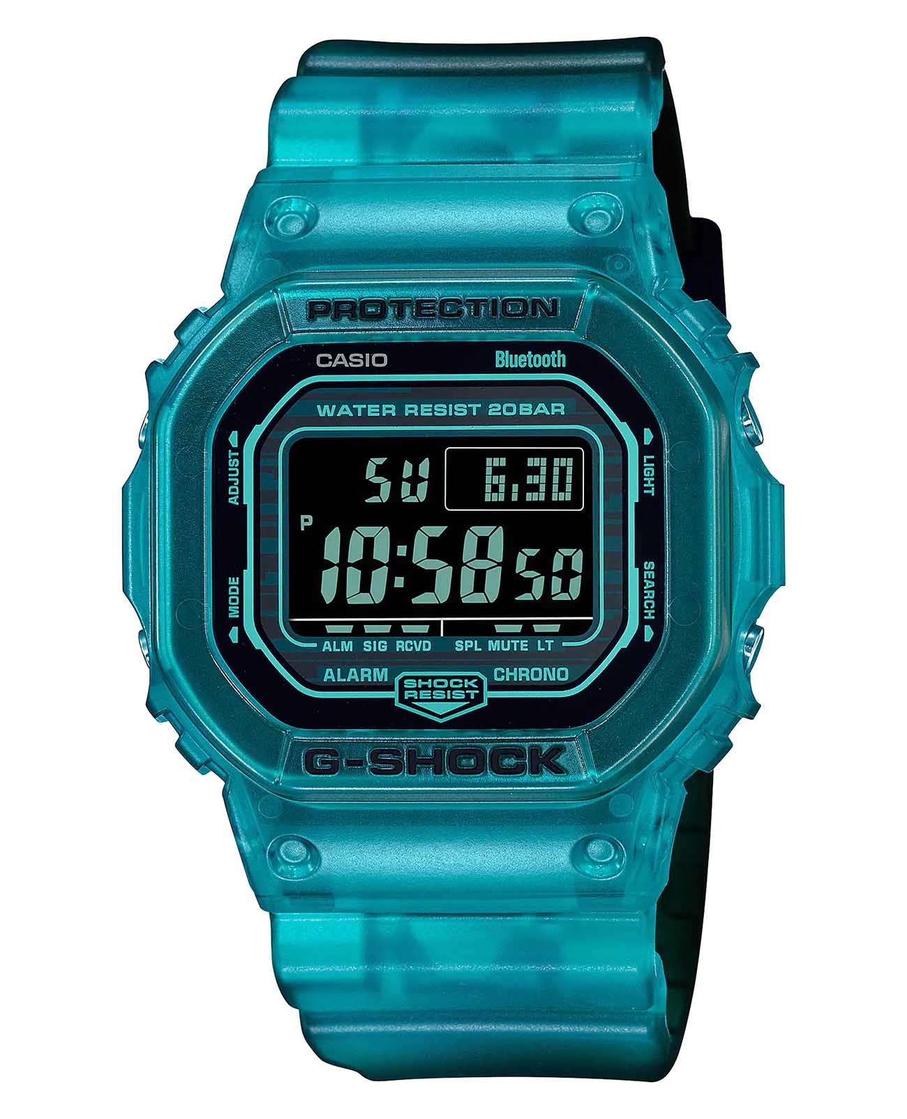 Casio Casio G-Shock DW-B5600G-2  DW-B5600G-2 электронные мужские часы черный циферблат, браслет пластик — вид спереди