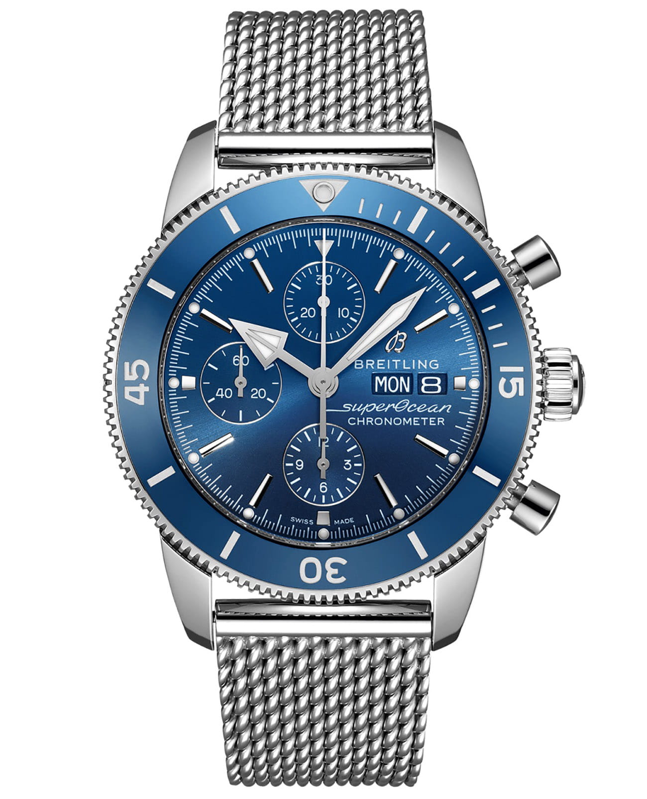 Breitling Breitling Superocean Heritage Chronograph 44 A13313161C1A1  A13313161C1A1 механические мужские часы синий циферблат, браслет нержавеющая сталь — вид спереди