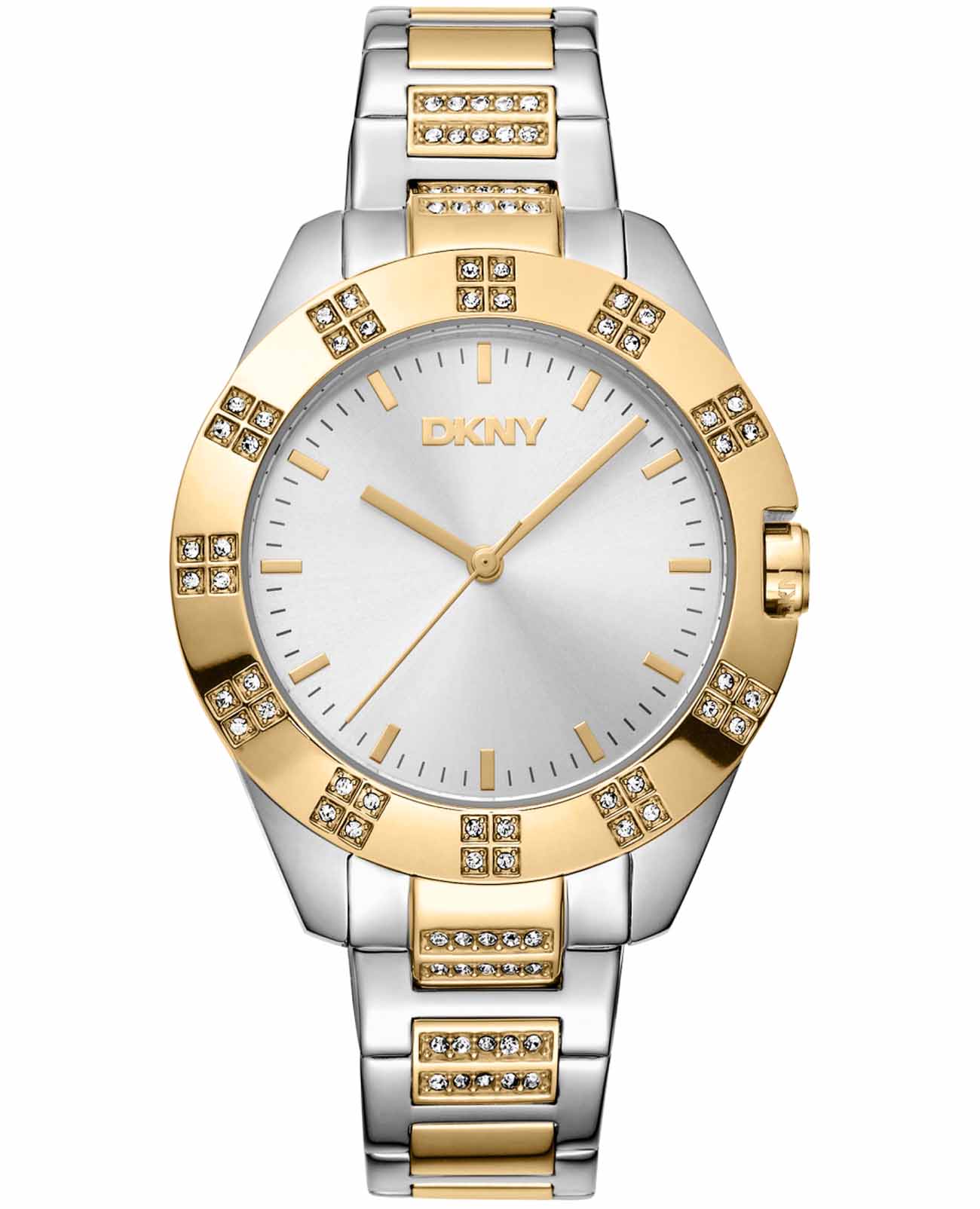 DKNY DKNY Park Ave Glitz DK1L019M0055  DK1L019M0055 кварцевые женские часы серебристый циферблат, браслет нержавеющая сталь с ip-покрытием — вид спереди