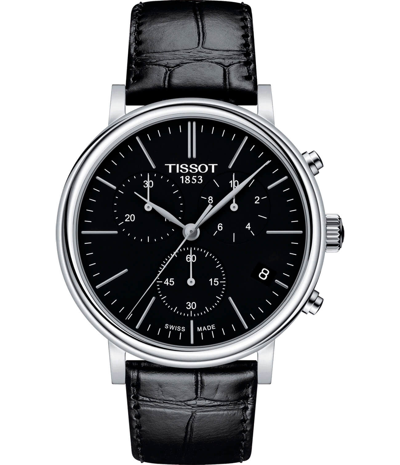 Tissot Tissot Carson Premium Chronograph T122.417.16.051.00 Carson T1224171605100 кварцевые мужские часы черный циферблат, браслет кожаный — вид спереди
