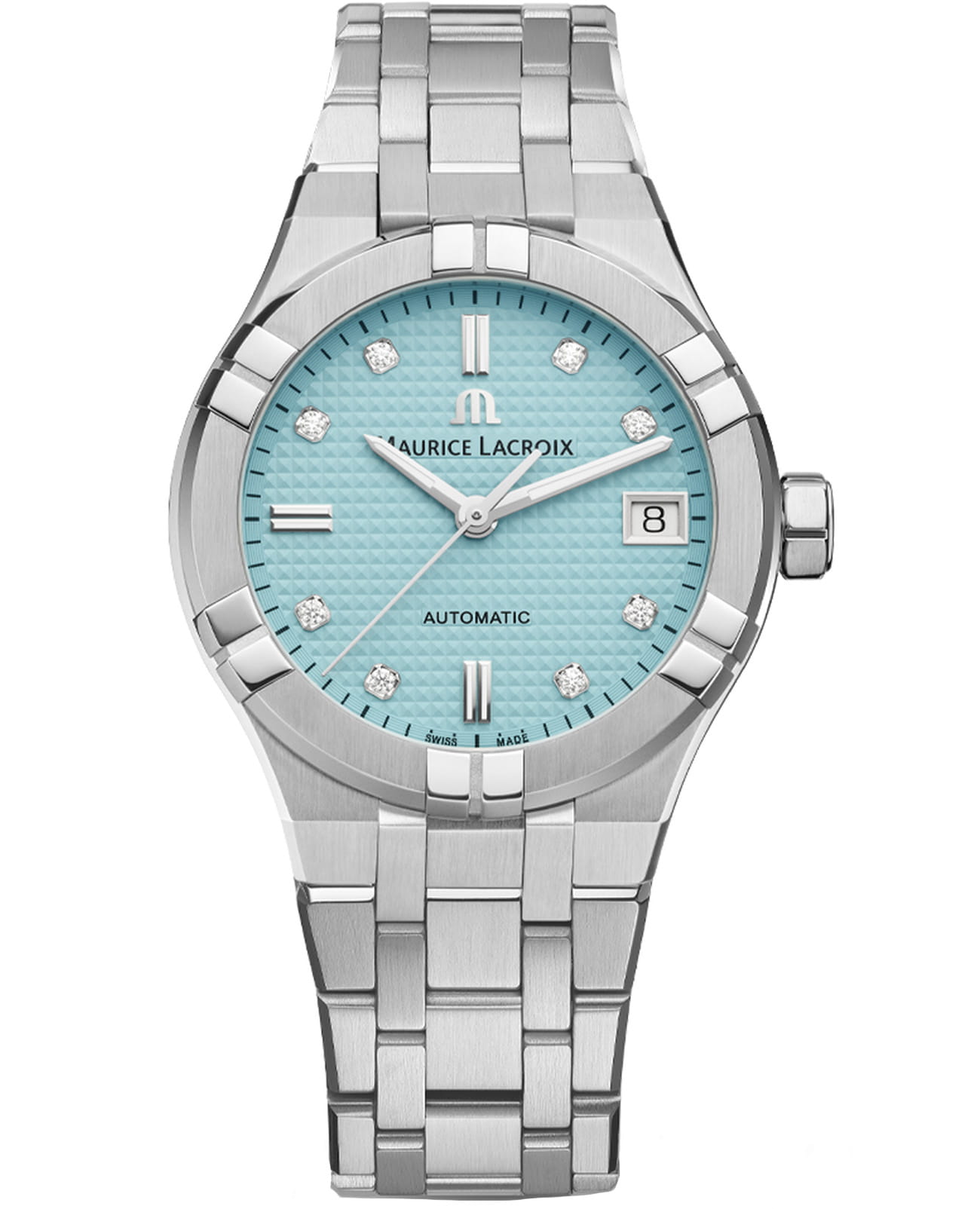 Maurice Lacroix Maurice Lacroix Aikon Automatic Limited Summer Edition 35 mm AI6006-SS00F-451-C  AI6006-SS00F-451-C механические мужские часы бирюзовый циферблат, браслет нержавеющая сталь — вид спереди