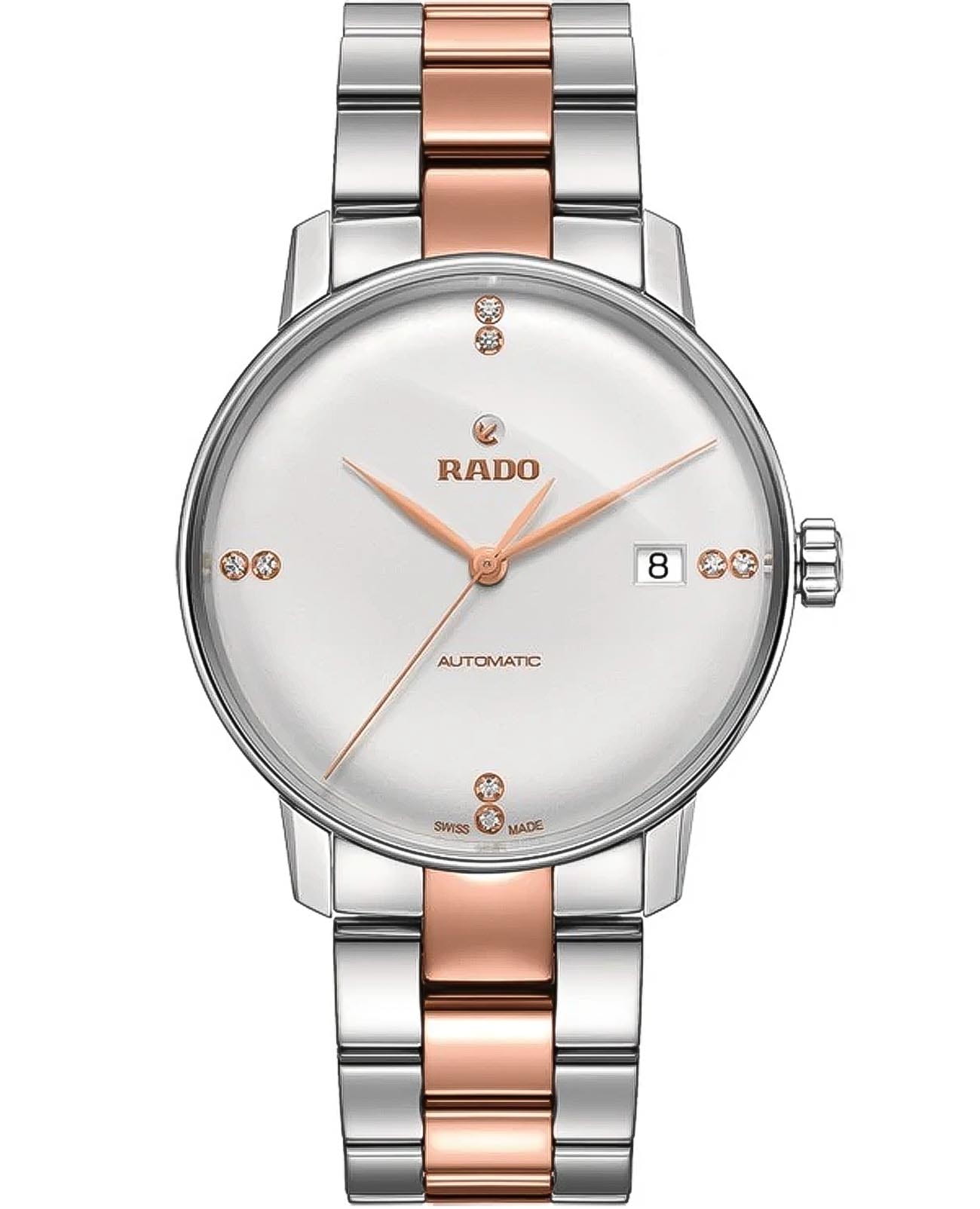 Rado Rado Coupole R22860722 Automatic R22860722 механические мужские часы белый циферблат, браслет нержавеющая сталь с pvd-покрытием — вид спереди
