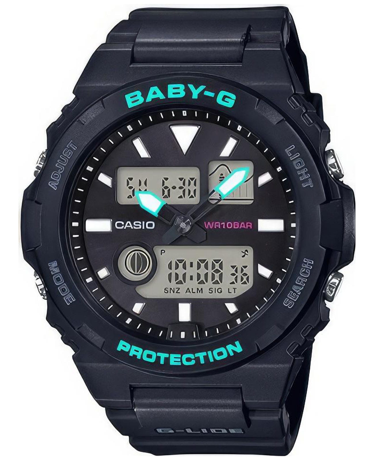 Casio Casio Baby-G BAX-100-1A  BAX-100-1A кварцевые женские часы черный циферблат, браслет пластик — вид спереди